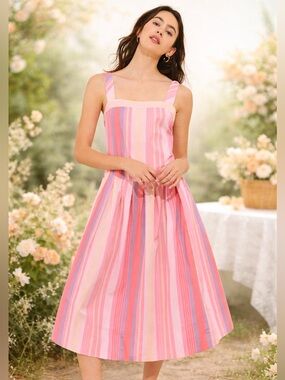 Free People Primavera Striped Midi Dress Pink Multi Small | SOLD OUT NWOT